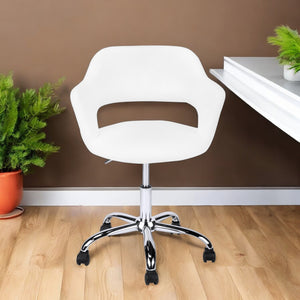 Homeroots White And Silver Adjustable Swivel Fabric Rolling Office Chair White Foam 333468