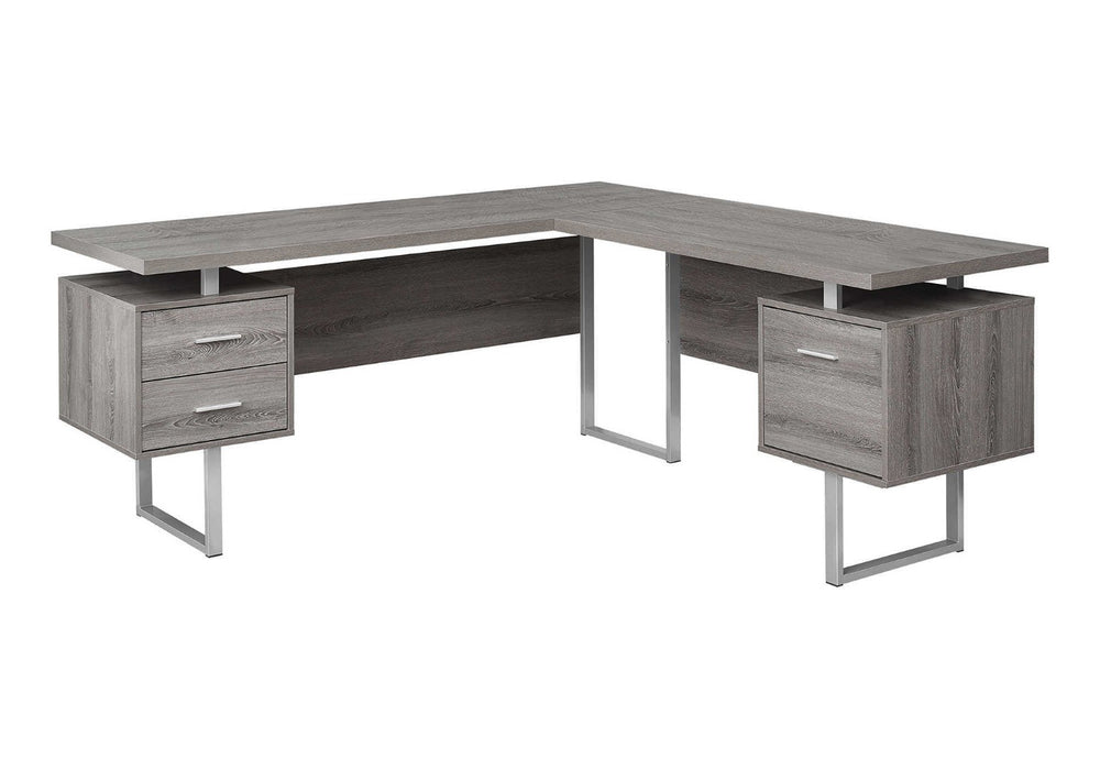 HomeRoots 71" Taupe L-Shaped Computer Desk with Three Drawers for Modern Home Offices and Executive Suites Dark Taupe,Silver 333469
