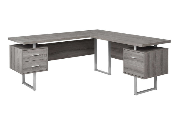 HomeRoots 71" Taupe L-Shaped Computer Desk with Three Drawers for Modern Home Offices and Executive Suites Dark Taupe,Silver 333469