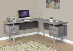 HomeRoots 71" Taupe L-Shaped Computer Desk with Three Drawers for Modern Home Offices and Executive Suites Dark Taupe,Silver 333469