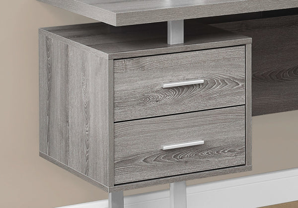 HomeRoots 71" Taupe L-Shaped Computer Desk with Three Drawers for Modern Home Offices and Executive Suites Dark Taupe,Silver 333469