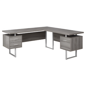 Homeroots 71" Taupe And Silver L Shape Computer Desk With Three Drawers Dark Taupe,Silver  333469