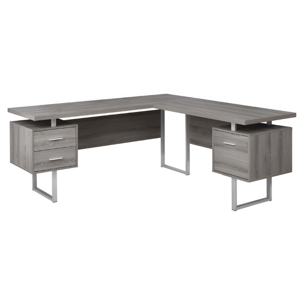 Homeroots 71" Taupe And Silver L Shape Computer Desk With Three Drawers Dark Taupe,Silver  333469