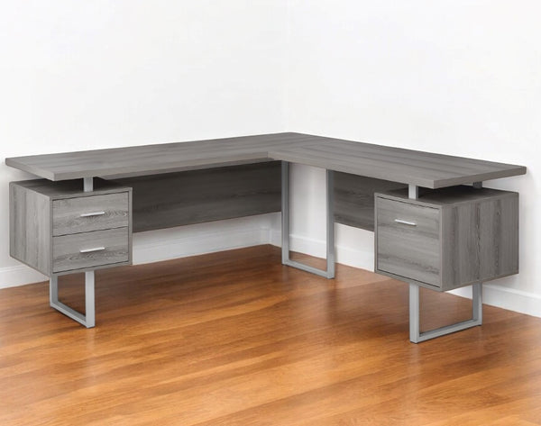 Homeroots 71" Taupe And Silver L Shape Computer Desk With Three Drawers Dark Taupe,Silver  333469