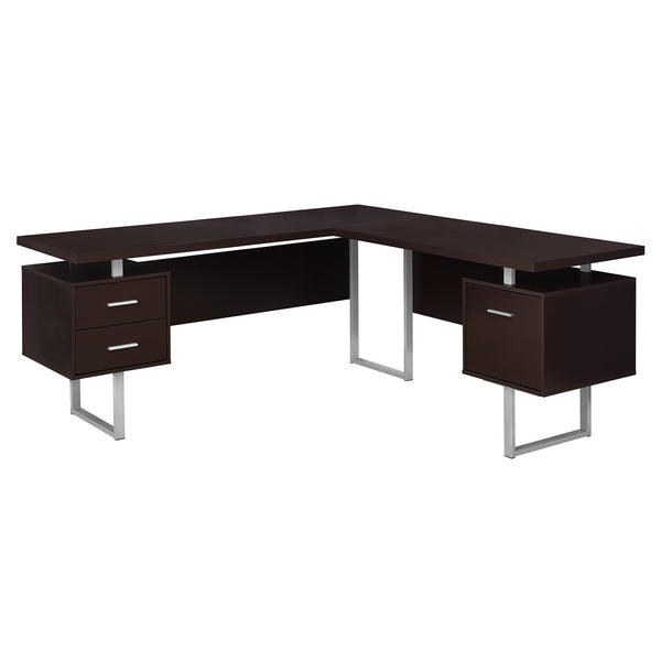 Homeroots 71" Brown And Silver L Shape Computer Desk With Three Drawers Cappuccino,Silver  333470