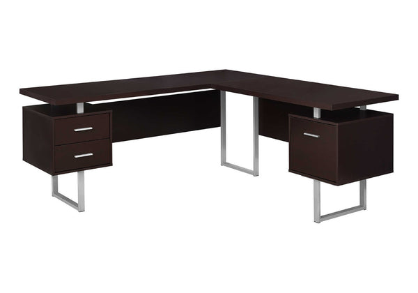 HomeRoots 71" Taupe L-Shaped Computer Desk with Three Drawers for Modern Home Offices and Executive Suites Cappuccino,Silver 333470