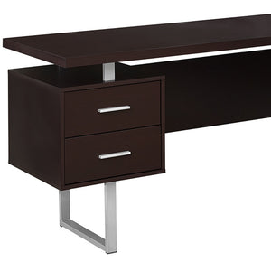 Homeroots 71" Brown And Silver L Shape Computer Desk With Three Drawers Cappuccino,Silver  333470