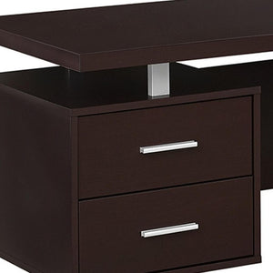 HomeRoots 71" Taupe L-Shaped Computer Desk with Three Drawers for Modern Home Offices and Executive Suites Cappuccino,Silver 333470
