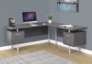 HomeRoots 71" Taupe L-Shaped Computer Desk with Three Drawers for Modern Home Offices and Executive Suites Grey,Silver 333471