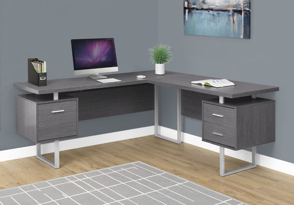 HomeRoots 71" Taupe L-Shaped Computer Desk with Three Drawers for Modern Home Offices and Executive Suites Grey,Silver 333471
