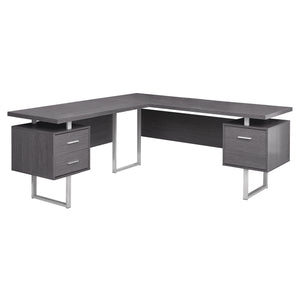 Homeroots 71" Gray And Silver L Shape Computer Desk With Three Drawers Grey,Silver  333471