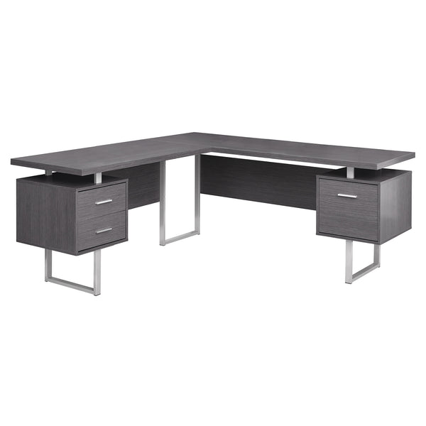 Homeroots 71" Gray And Silver L Shape Computer Desk With Three Drawers Grey,Silver  333471