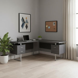 HomeRoots 71" Taupe L-Shaped Computer Desk with Three Drawers for Modern Home Offices and Executive Suites Grey,Silver 333471