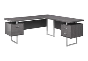 HomeRoots 71" Taupe L-Shaped Computer Desk with Three Drawers for Modern Home Offices and Executive Suites Grey,Silver 333471