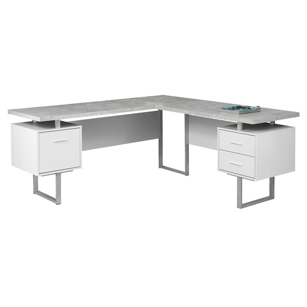 Homeroots 71" Gray And Silver L Shape Computer Desk With Three Drawers Grey,Silver,White  333472