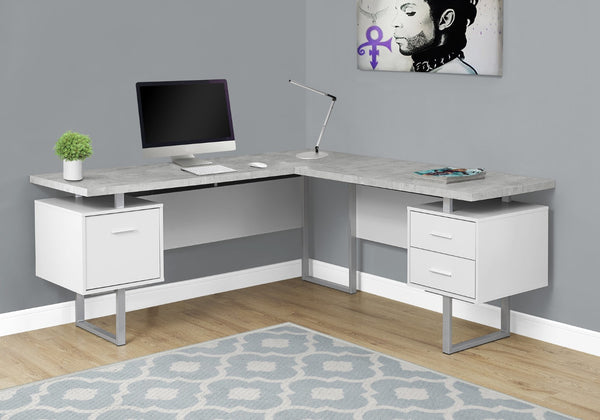 HomeRoots 71" Taupe L-Shaped Computer Desk with Three Drawers for Modern Home Offices and Executive Suites Grey,Silver, White 333472