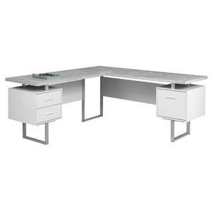 Homeroots 71" Gray And Silver L Shape Computer Desk With Three Drawers Grey,Silver,White  333472