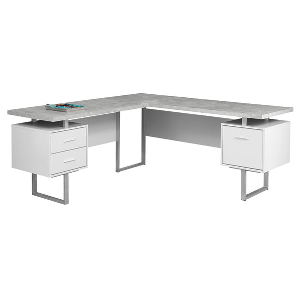 Homeroots 71" Gray And Silver L Shape Computer Desk With Three Drawers Grey,Silver,White  333472