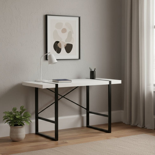 HomeRoots 24" Modern Black and White Computer Desk - Sleek, Durable Design for Home Office Productivity 333473