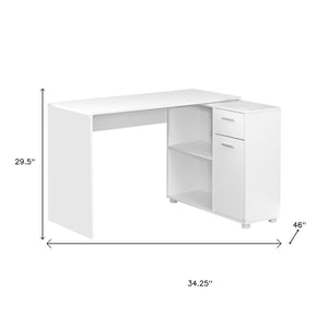 HomeRoots 34" L-Shaped Computer Desk with Two Drawers for Organized Workspace - Modern Design & Functionality White 333480