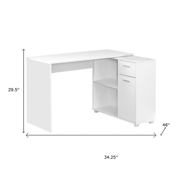 HomeRoots 34" L-Shaped Computer Desk with Two Drawers for Organized Workspace - Modern Design & Functionality White 333480