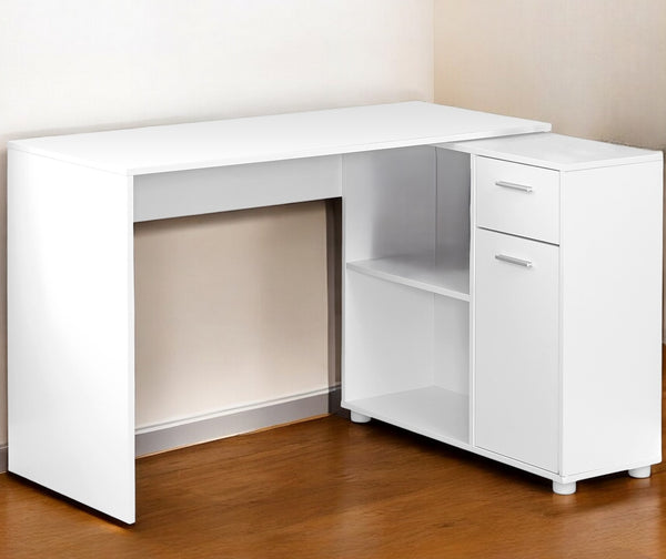 Homeroots 34" White L Shape Computer Desk With Two Drawers White  333480
