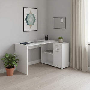 HomeRoots 34" L-Shaped Computer Desk with Two Drawers for Organized Workspace - Modern Design & Functionality White 333480