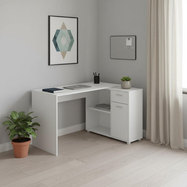 HomeRoots 34" L-Shaped Computer Desk with Two Drawers for Organized Workspace - Modern Design & Functionality White 333480