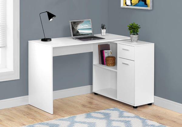 HomeRoots 34" L-Shaped Computer Desk with Two Drawers for Organized Workspace - Modern Design & Functionality White 333480