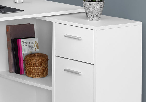 HomeRoots 34" L-Shaped Computer Desk with Two Drawers for Organized Workspace - Modern Design & Functionality White 333480