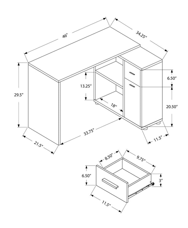 HomeRoots 34" L-Shaped Computer Desk with Two Drawers for Organized Workspace - Modern Design & Functionality Grey 333481