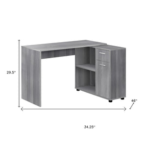 HomeRoots 34" L-Shaped Computer Desk with Two Drawers for Organized Workspace - Modern Design & Functionality Grey 333481