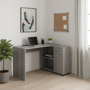 HomeRoots 34" L-Shaped Computer Desk with Two Drawers for Organized Workspace - Modern Design & Functionality Grey 333481