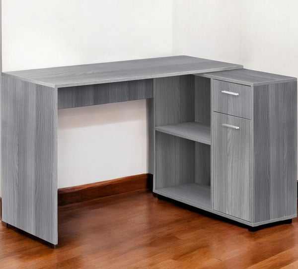 Homeroots 34" Gray L Shape Computer Desk With Two Drawers Grey  333481
