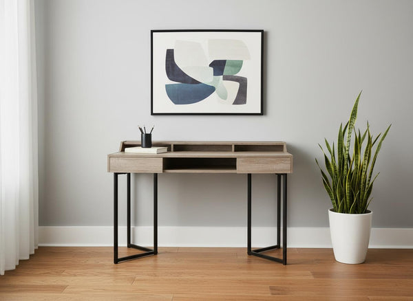HomeRoots 22" Stylish Writing Desk with Two Drawers – Compact Modern Workspace for Home Office & Living Areas Dark Taupe,Black 333483