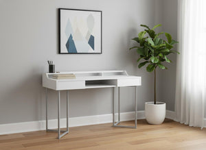 HomeRoots 22" Stylish Writing Desk with Two Drawers – Compact Modern Workspace for Home Office & Living Areas White,Silver 333484