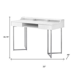 HomeRoots 22" Stylish Writing Desk with Two Drawers – Compact Modern Workspace for Home Office & Living Areas White,Silver 333484