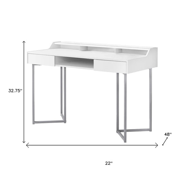 HomeRoots 22" Stylish Writing Desk with Two Drawers – Compact Modern Workspace for Home Office & Living Areas White,Silver 333484