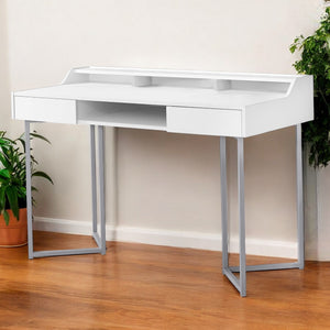 Homeroots 22" White And Silver Writing Desk With Two Drawers White,Silver  333484