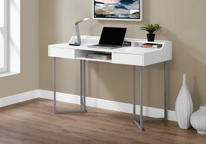 HomeRoots 22" Stylish Writing Desk with Two Drawers – Compact Modern Workspace for Home Office & Living Areas White,Silver 333484