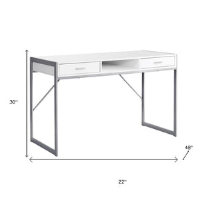 HomeRoots 22" Modern Computer Desk with Two Drawers for Stylish Home Office and Efficient Workspace Solutions White,Silver 333486