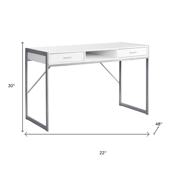 HomeRoots 22" Modern Computer Desk with Two Drawers for Stylish Home Office and Efficient Workspace Solutions White,Silver 333486