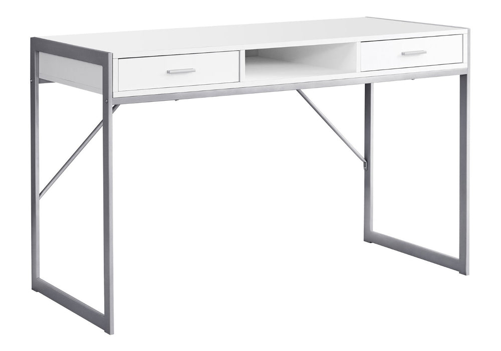 HomeRoots 22" Modern Computer Desk with Two Drawers for Stylish Home Office and Efficient Workspace Solutions White,Silver 333486