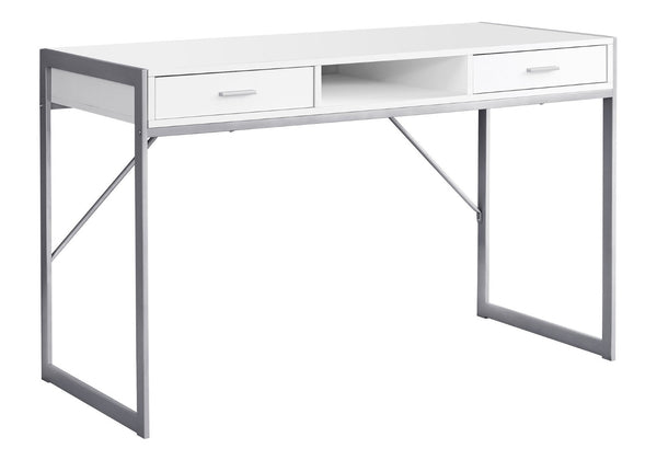 HomeRoots 22" Modern Computer Desk with Two Drawers for Stylish Home Office and Efficient Workspace Solutions White,Silver 333486