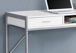 HomeRoots 22" Modern Computer Desk with Two Drawers for Stylish Home Office and Efficient Workspace Solutions White,Silver 333486