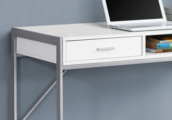 HomeRoots 22" Modern Computer Desk with Two Drawers for Stylish Home Office and Efficient Workspace Solutions White,Silver 333486