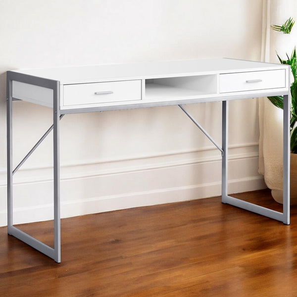Homeroots 22" White And Silver Computer Desk With Two Drawers White,Silver  333486