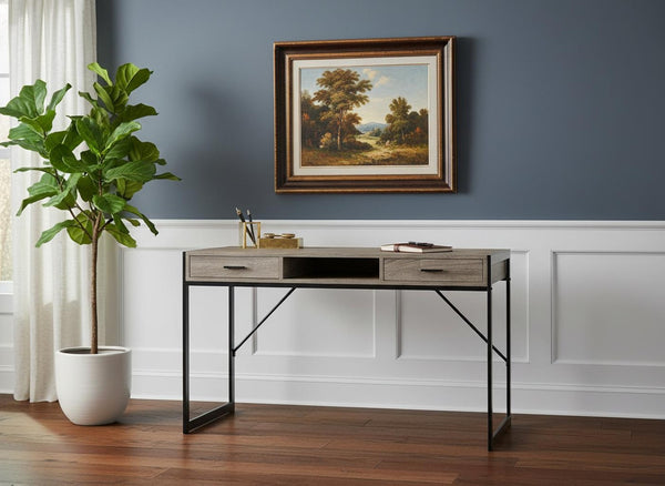 HomeRoots 22" Modern Computer Desk with Two Drawers for Stylish Home Office and Efficient Workspace Solutions Dark Taupe,Black 333487