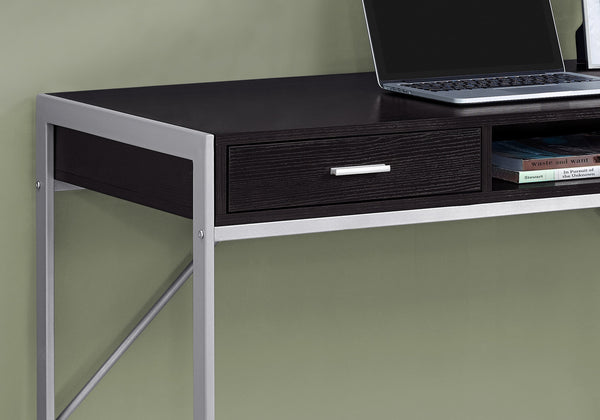 Homeroots 22" Dark Brown And Silver Computer Desk With Two Drawers Cappuccino,Silver  333488