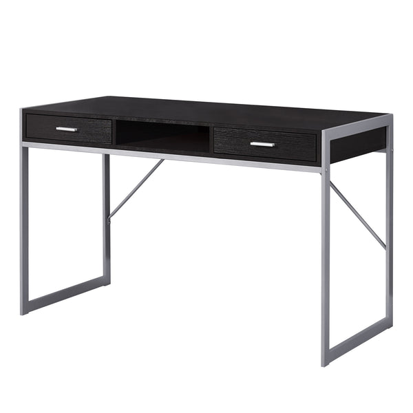Homeroots 22" Dark Brown And Silver Computer Desk With Two Drawers Cappuccino,Silver  333488